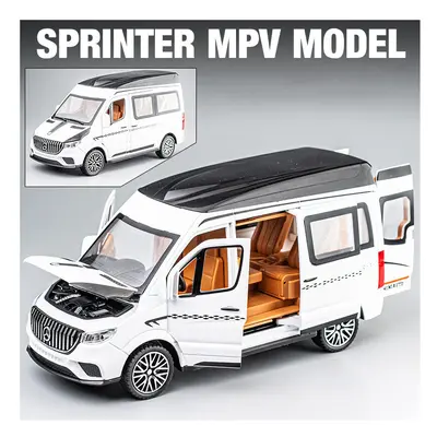 (White) 1:24 Alloy Bus BenzS Sprinter MPV Van Alloy Toy Car Diecast MPV Model Sound Light Pull B