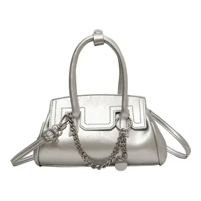 (silvery) New Soft Handle Women's Handbag Leather Women's Versatile Small Crossbody Bag Fashion 