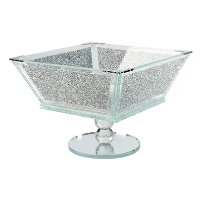 Crushed Diamond Crystal Fruit Bowl Glamorous Chrome Finish 21x21x26 cm