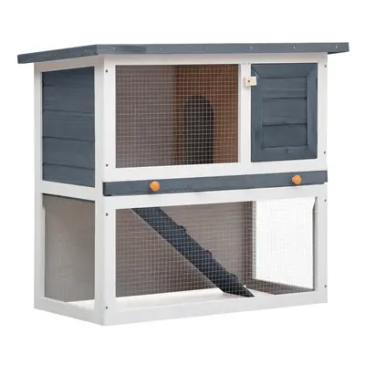 vidaXL Outdoor Rabbit Hutch Door Grey Wood Pet House Habitat Cage Carrier