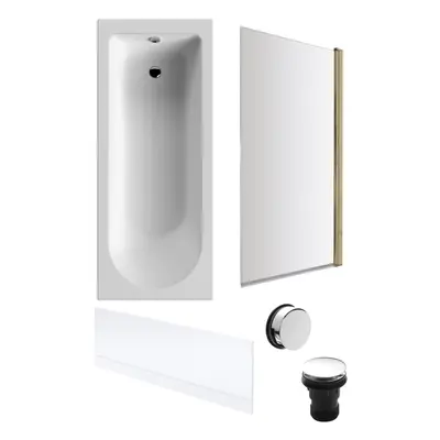 Round Single Ended Bath, Front Panel, Brushed Brass Screen, Chrome Waste - 1700x700mm