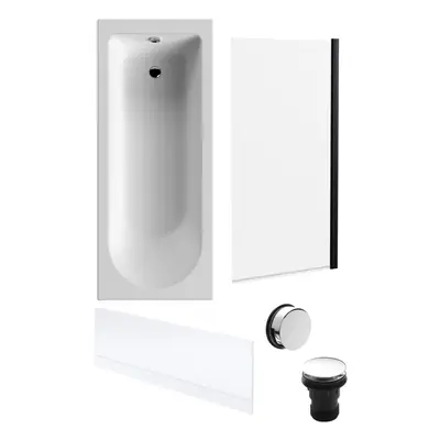 Round Single Ended Bath, Front Panel, Black Screen, Chrome Waste - 1700x700mm