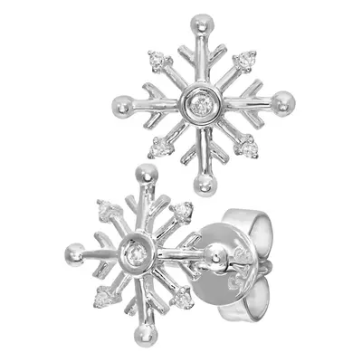 Jewelco London 9ct White Gold Round 3pts Diamond Snowflake Stud Earrings - DE1AXL530W