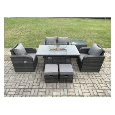 Fimous Rattan Garden Furniture Set Outdoor Patio Gas Fire Pit Dining Table and Chairs with Side 