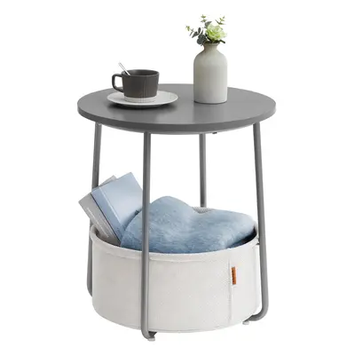 VASAGLE Side Table, Round End Table with Fabric Basket, Spacious, for Living Room Bedroom, Bedsi