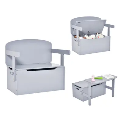 3-in-1 Convertible Activity Bench Table Set W/ Wooden Toy Box Grey