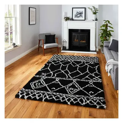 (G276 Black/White, x cm) Moroccan Berber Soft Shaggy Rugs Nordic Scandi Tribal Rug Shag 4cm Thic