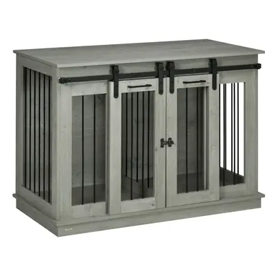 PawHut Dog Crate Furniture for Large Dogs, Double Dog Cage for Small Dogs, Grey