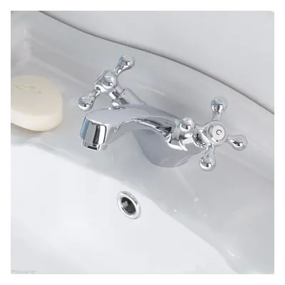 Sterling Traditional Bathroom Basin Sink Mono Mixer Tap Cross Head Chrome Brass