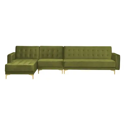 Corner Sofa ABERDEEN Velvet Green Right Hand