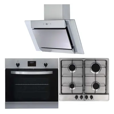 SIA 60cm Electric Single Oven, Burner Gas Hob & Angled 60cm Chimney Cooker Hood