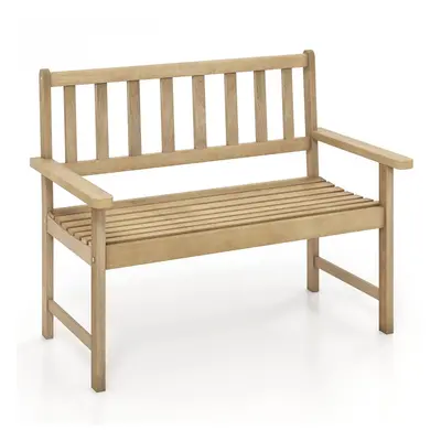 Wood Garden Bench 2-Person Patio Lounger Loveseat Slatted Seat with Backrest