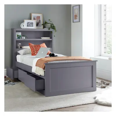 (Grey) Enzo Wooden Drawer Bookcase Bed Single White Grey