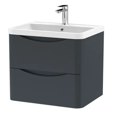 Wall Hung Drawer Vanity Basin Unit with Polymarble Basin, 600mm - Soft Black- Balterley