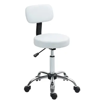 HOMCOM Rolling Stool with Backrest, Wheels, Faux Leather Salon Chair, White