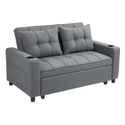 HOMCOM Seater Pull Out Sofa Bed with Pockets for Living Room Charcoal Grey