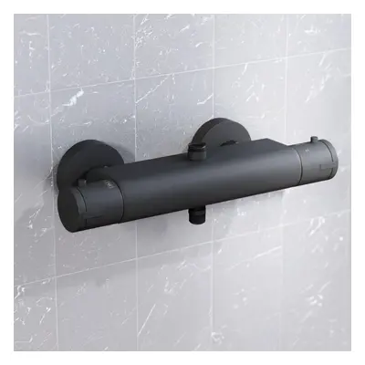 Nes Home Round Matte Black Thermostatic Shower Bar Valve Double Outlet