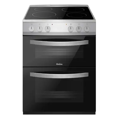 Amica AFC602SS 60cm Ceramic Electric Cooker with Double Oven, A Rated - Silver