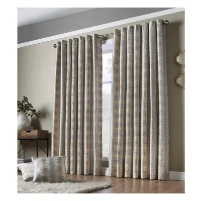 (117cm x 137cm, Ochre) Reflection Fully Lined Eyelet Ring Curtains Pair