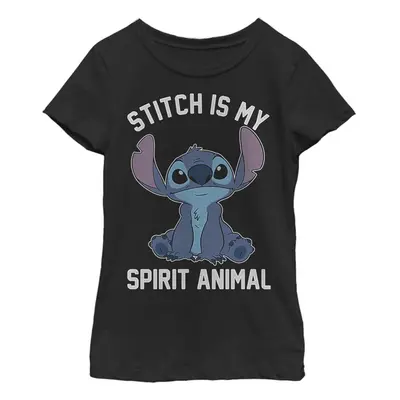 Disney Lilo Stitch Spirital Animal Girl's Solid Crew Tee Black X-Sma