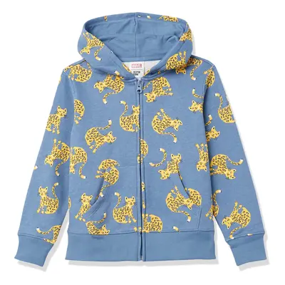 Amazon Essentials Girls' Fleece Zip-Up Hoodie Sweatshirt Blue Cat Me