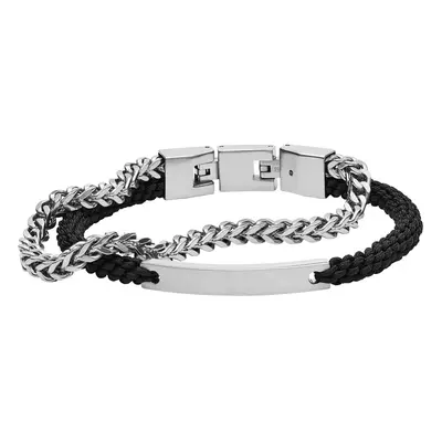 Fossil Men's Stainless Steel Engravable ID Bracelet Color: Silver/Bla