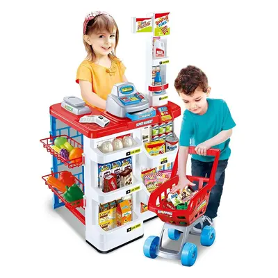 Pretend Role Play Supermarket Shop Toy Set With Trolley & Food, Lights & Sound