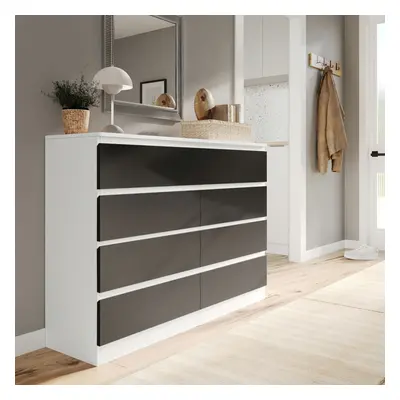 (White Carcass + Black Drawers) Modern Wide Wooden Chest of Drawers Bedroom Furniture Storage Be