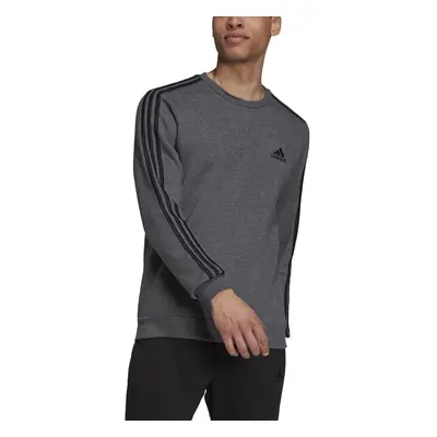 adidas Mens Essentials Fleece 3Stripes Sweatshirt Dark Grey HeatherBlack Small