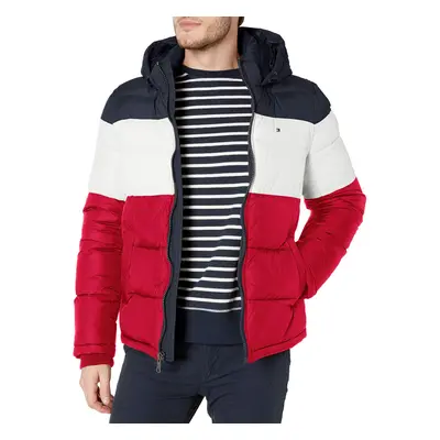 Tommy Hilfiger Men's Hooded Puffer Jacket Midnight/White/red Medium