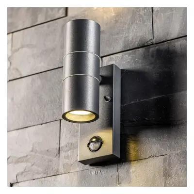 CGC MIA Dark Grey Stainless Steel GU10 Up and Down Outdoor Wall Light IP44 with PIR Motion Senso