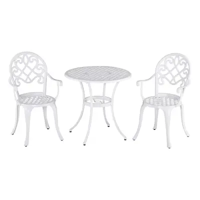 Outsunny 3PCs Garden Bistro Set Cast Aluminium Round Table with Chairs White