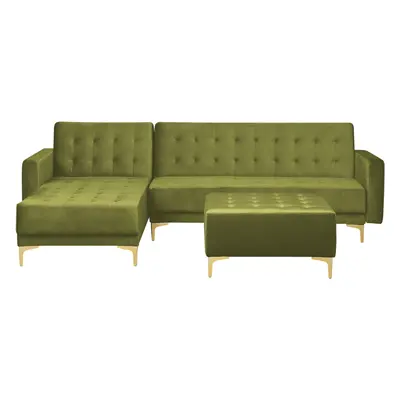 Corner Sofa with Ottoman ABERDEEN Green Velvet Right Hand