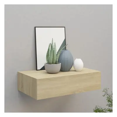 vidaXL Wall-mounted Drawer Shelf Oak MDF Wall Cabinet Floating Shelf Unit