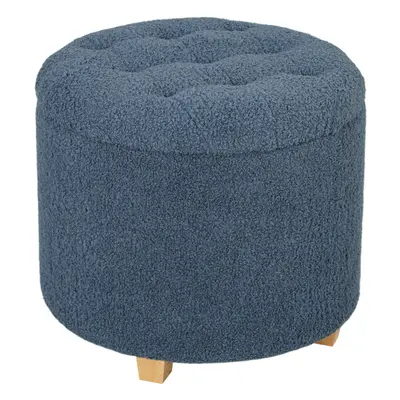 HOMCOM 45cm Round Ottoman with Storage, Lid, Cashmere Footstool, Blue