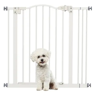 PawHut 74-87cm Adjustable Metal Pet Gate Safety Barrier w/ Auto-Close White