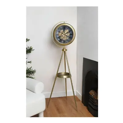 New Tripod Floor Clock with Used As a Clock and Side Table - Brass