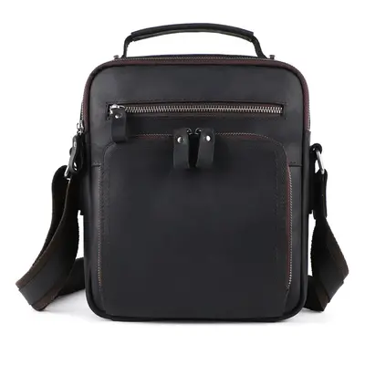 (Crazy Horse balck) JOYIR New Genuine Leather Men Vintage Handbags Small Flap Men's Shoulder Bag