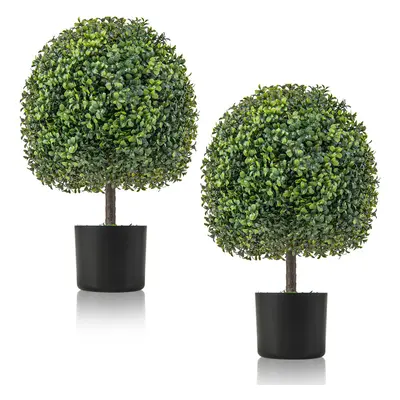 Set of Artificial Ball Tree 55CM Potted Bushes W/Cement Base Natural