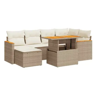 (beige and cream) vidaXL Piece Garden Sofa Set with Cushions Beige Poly Rattan Acacia