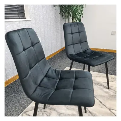 (2 Chairs) Black Velvet Dining Chairs with Soft Padded Seat