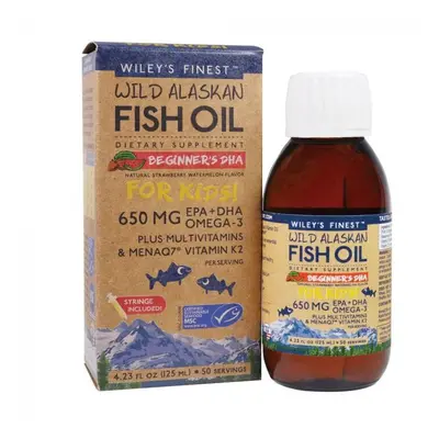 Wiley's Finest Beginner's DHA Liquid Strawberry Watermelon Omega Fish Oil For Kids Vitamin K Vit