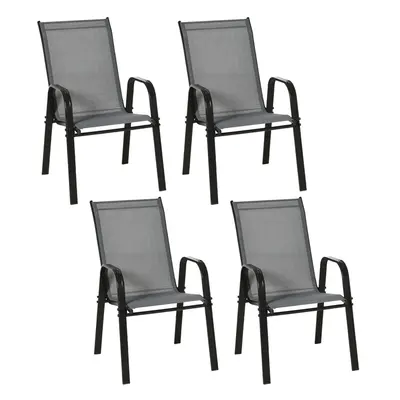 Outsunny Set of Garden Dining Chair Set Outdoor w/ High Back Armrest Grey