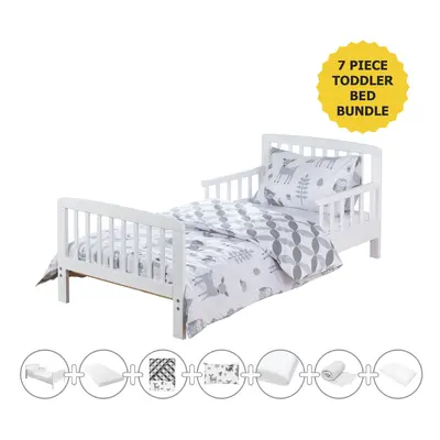 7 Piece White Toddler Bed Woodland Tales With Mattress & Water Resistant Cover