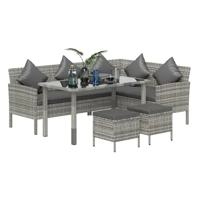 Outsunny 5Pcs Rattan Dining Corner Sofa Set, Garden Furniture Set, Dark Grey