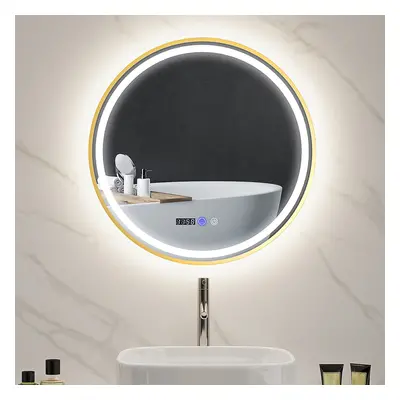 HOMCOM Illuminated Bathroom LED Mirror 60cm Round Wall Mounted Mirror Gold