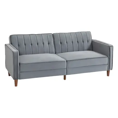 HOMCOM Convertible Sofa Futon Velvet-Touch Tufted Couch Sofa Bed Dark Grey