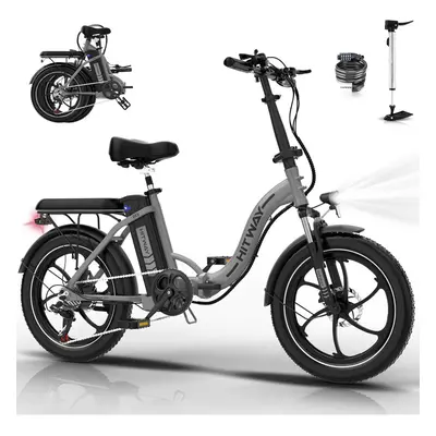 (Silver) Hitway Electric Bike BK6SL - 20*3.0 Inch Foldable City Commuter EBike with Removable 36