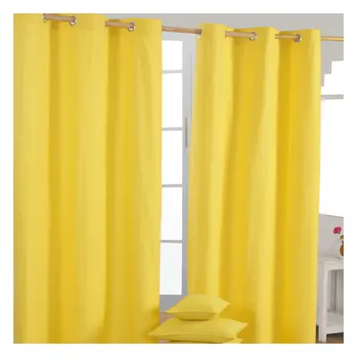 (W 137cm x Drop 182cm, Yellow) Plain Cotton Eyelet Curtains