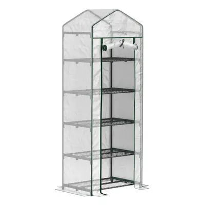 Outsunny Tier Mini Greenhouse Grow House w/ Roll Up Door, White/Green